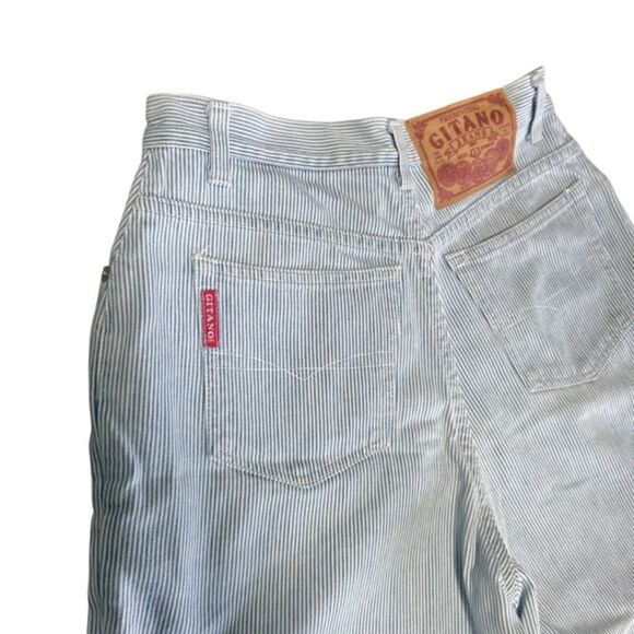 Gitano Vntg 90s High Waist Pin Stripe 100% Cotton Button Shorts Size 11/12 28x5 - Picture 8 of 10